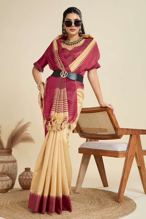 Cream Woven Silk Saree