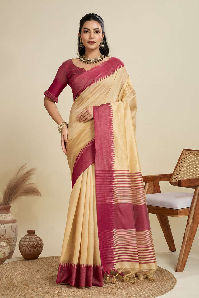 Cream Woven Silk Saree