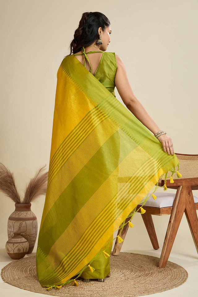 Yellow Woven Silk Saree