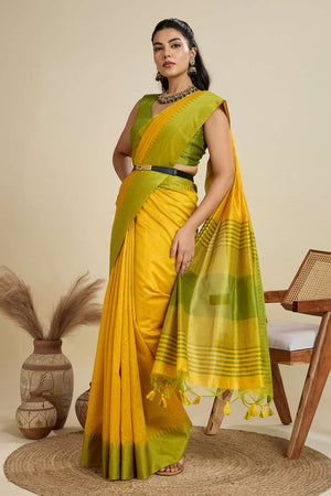Yellow Woven Silk Saree