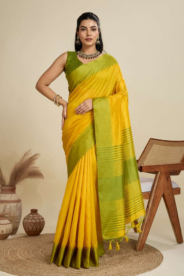 Yellow Woven Silk Saree