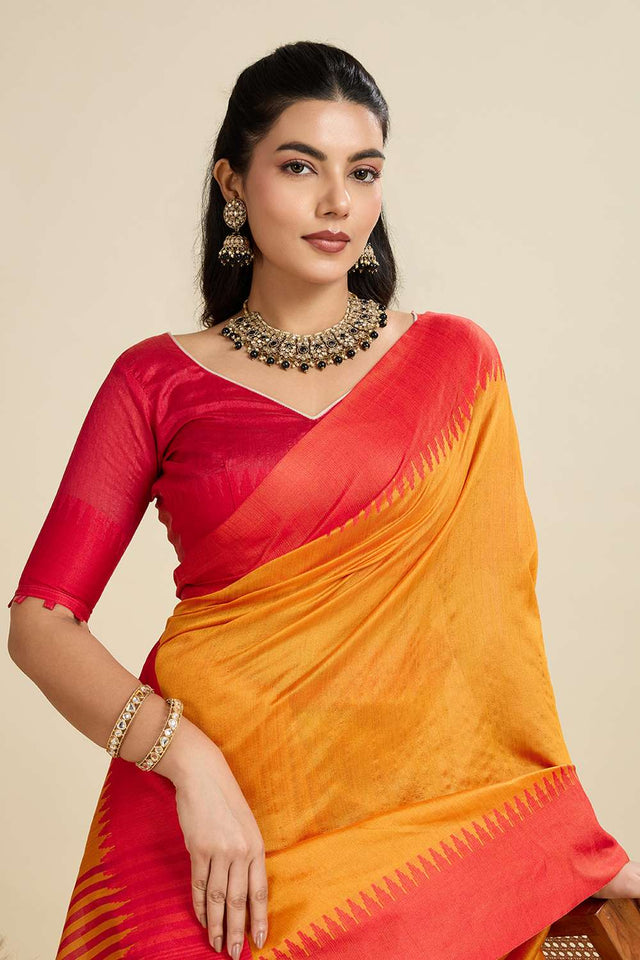 Mustard Woven Silk Saree