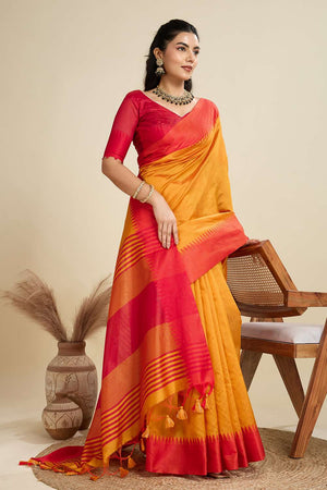 Mustard Woven Silk Saree