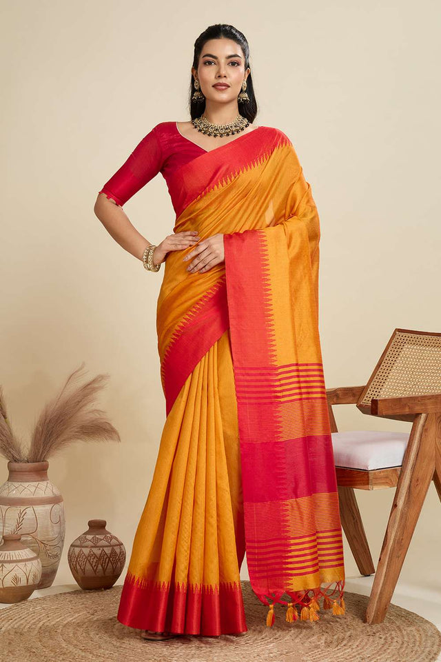 Mustard Woven Silk Saree