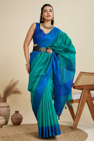 Turquoise Woven Silk Saree