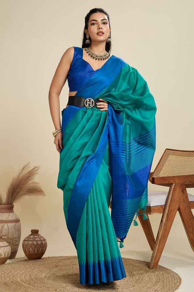 Turquoise Woven Silk Saree