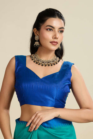 Turquoise Woven Silk Saree