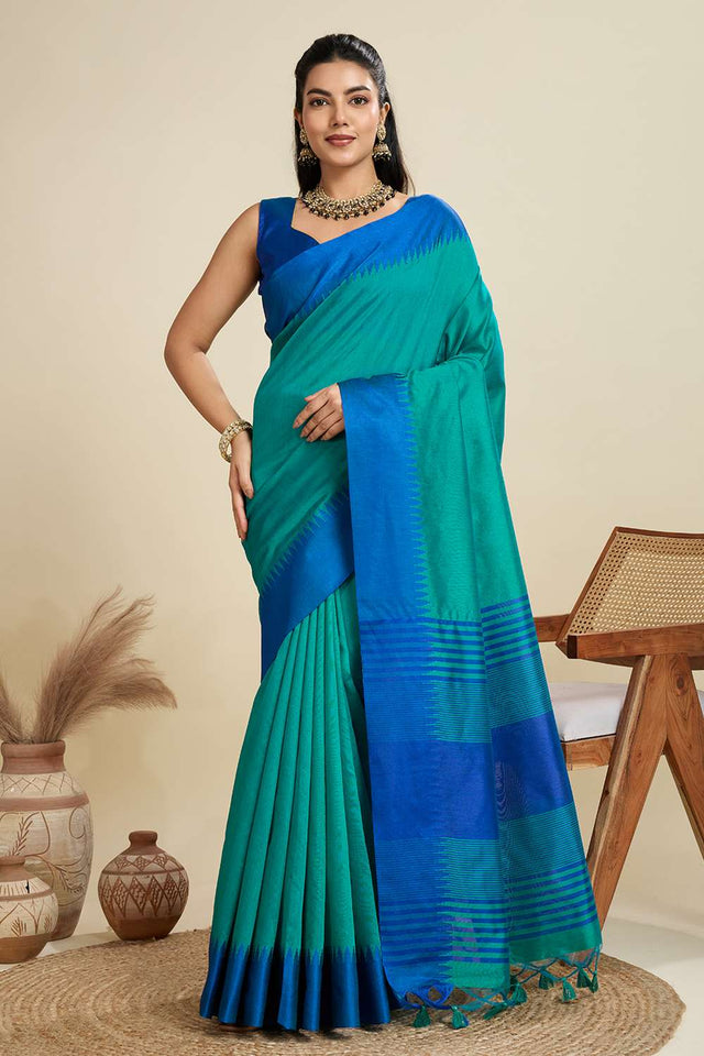Turquoise Woven Silk Saree
