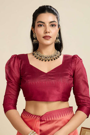 Peach Woven Silk Saree