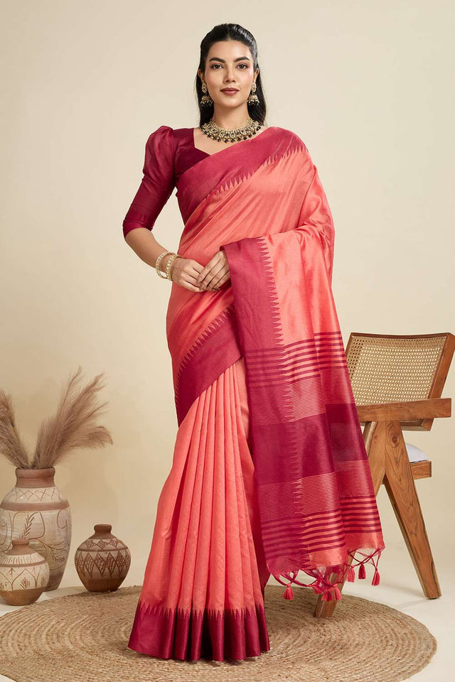 Peach Woven Silk Saree