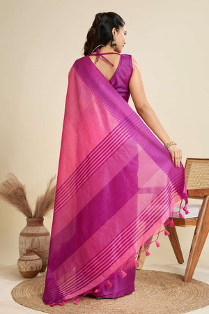 Pink Woven Silk Saree
