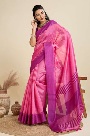 Pink Woven Silk Saree