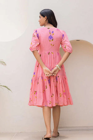 Pink Floral Printed Dresses