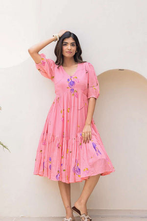 Pink Floral Printed Dresses