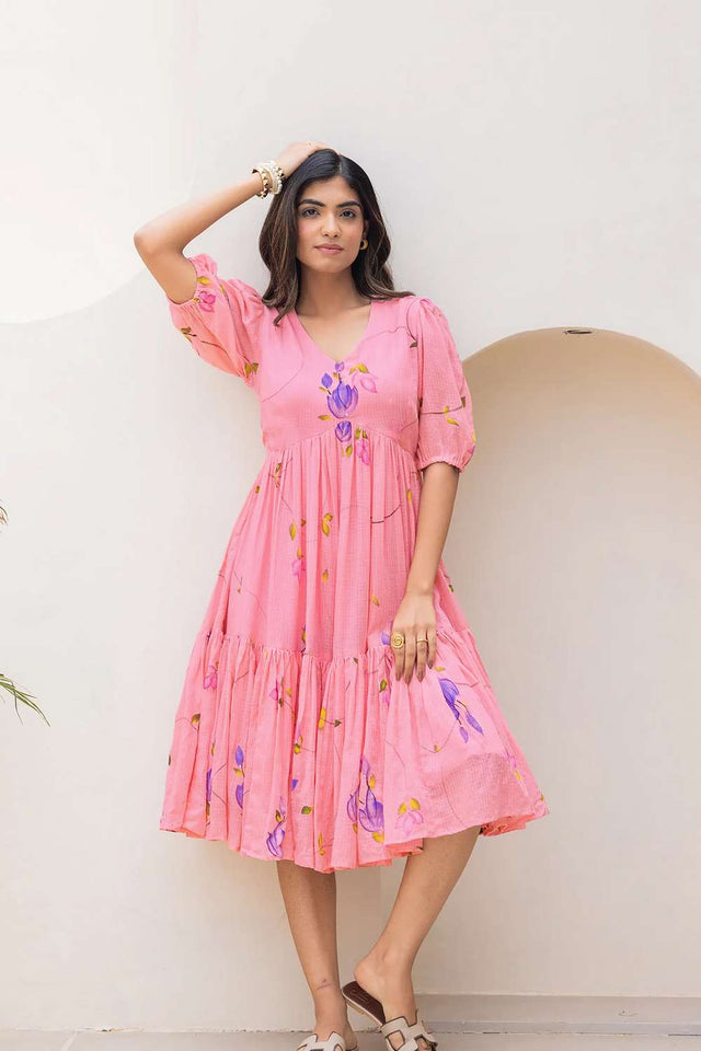 Pink Floral Printed Dresses