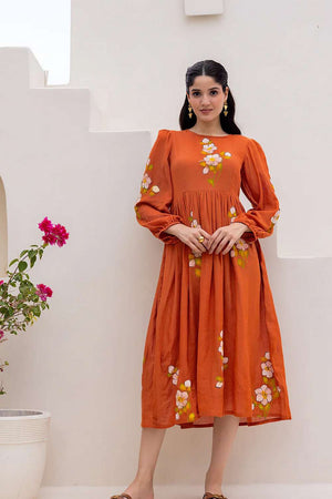 Orange Floral Printed Dresses