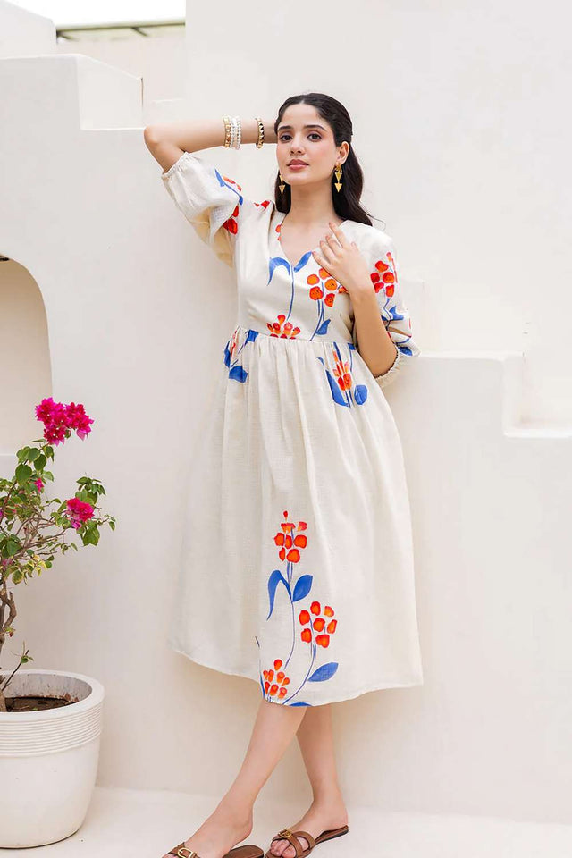 White Floral Printed Dresses