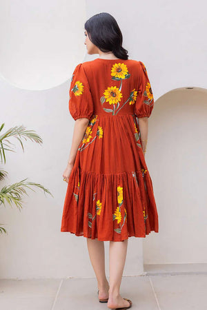 Rust Floral Printed Dresses