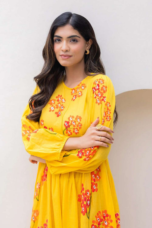 Yellow Floral Printed Dresses