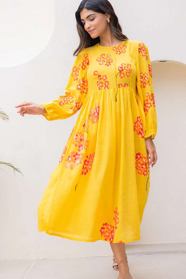 Yellow Floral Printed Dresses