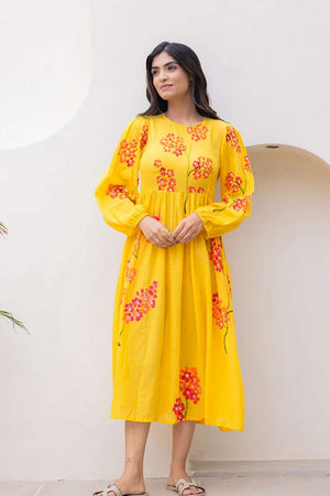 Yellow Floral Printed Dresses
