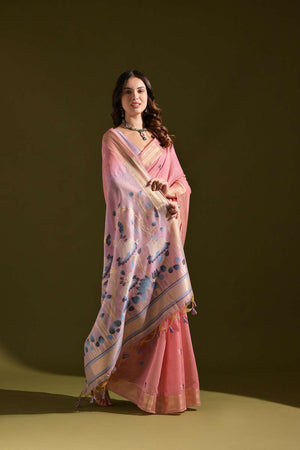 Pink Woven Cotton Saree
