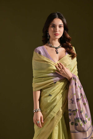 Green Woven Cotton Saree