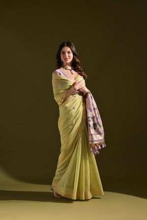 Green Woven Cotton Saree
