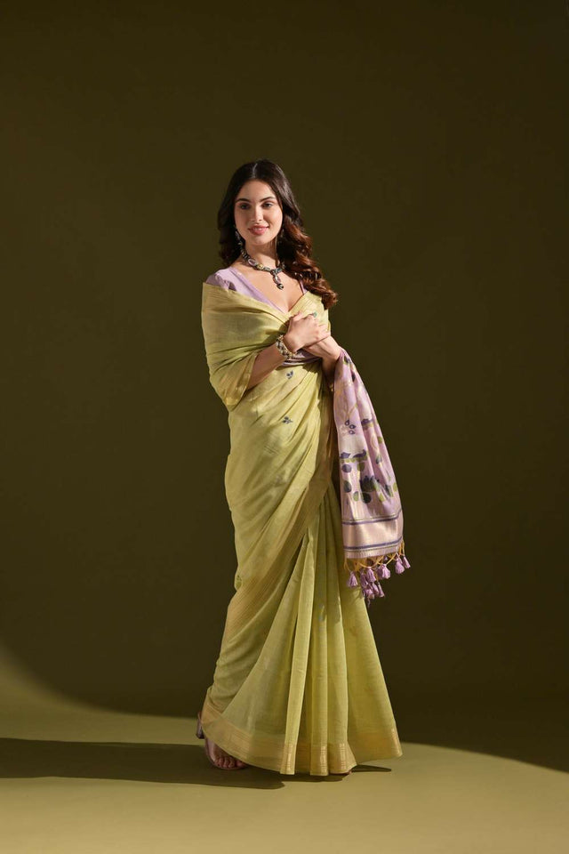Green Woven Cotton Saree