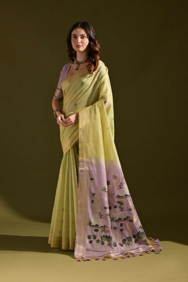 Green Woven Cotton Saree