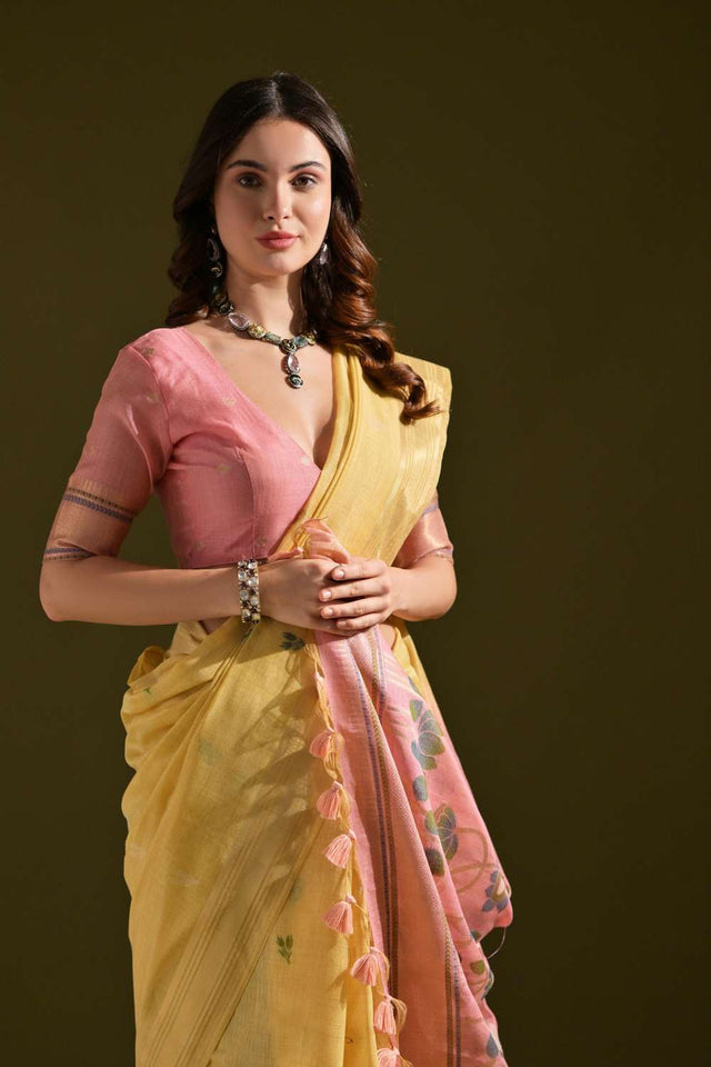 Mustard Woven Cotton Saree