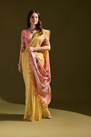 Mustard Woven Cotton Saree