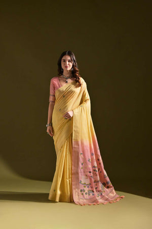Mustard Woven Cotton Saree