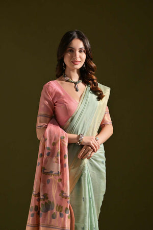 Sea Green Woven Cotton Saree
