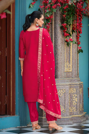 Pink Woven with Sequin Jacquard Straight Cut Suit Set