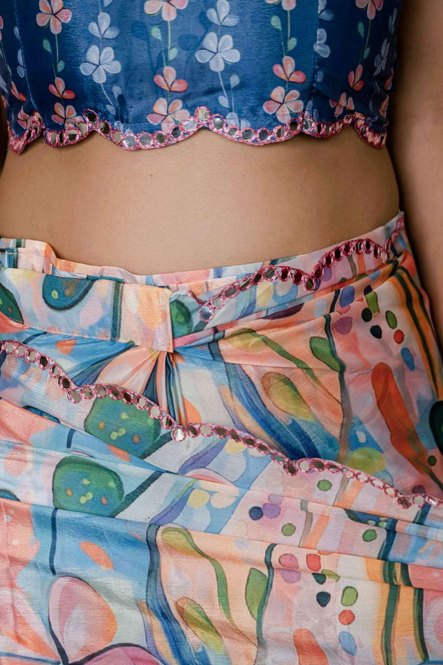 Multi Color Floral Printed Chinon Ready to Wear Saree