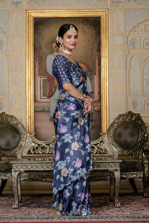 Lavender Floral Printed Chinon Ready to Wear Saree