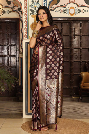Maroon Woven Silk Blend Saree