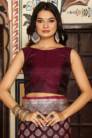 Maroon Woven Silk Blend Saree