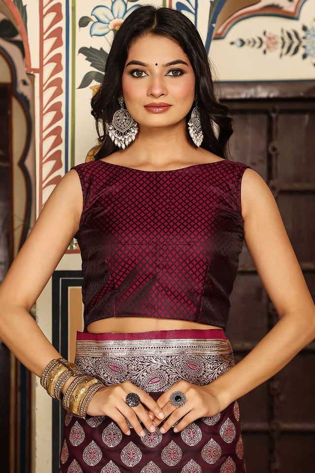 Maroon Woven Silk Blend Saree