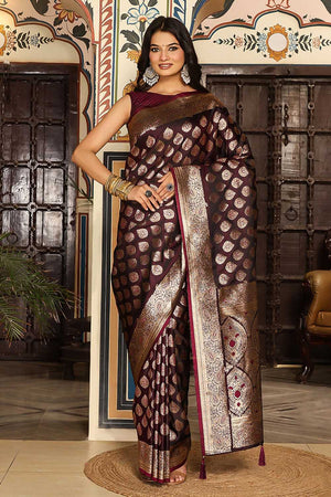 Maroon Woven Silk Blend Saree