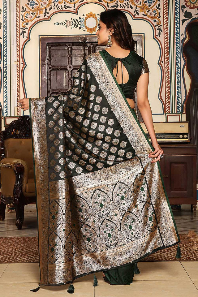 Green Woven Silk Blend Saree