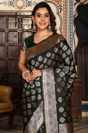 Green Woven Silk Blend Saree