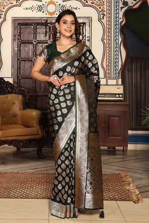Green Woven Silk Blend Saree