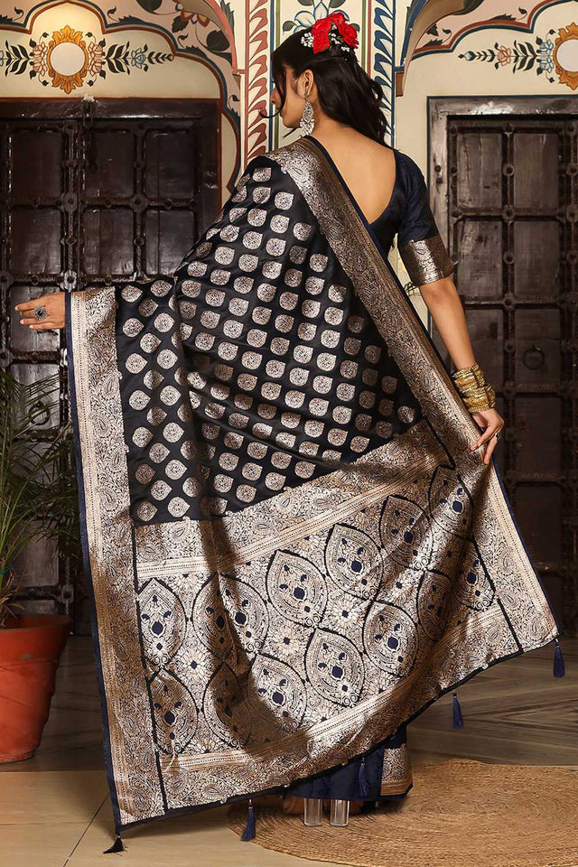 Blue Woven Silk Blend Saree