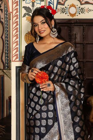 Blue Woven Silk Blend Saree