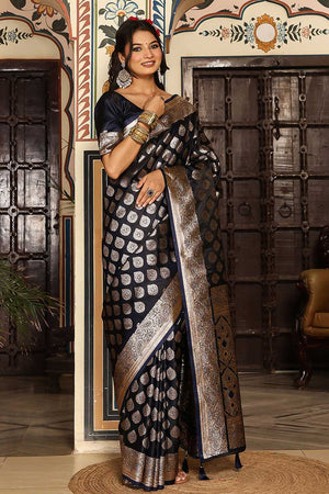 Blue Woven Silk Blend Saree