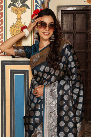 Turquoise Woven Silk Blend Saree