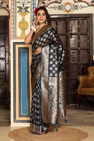 Turquoise Woven Silk Blend Saree