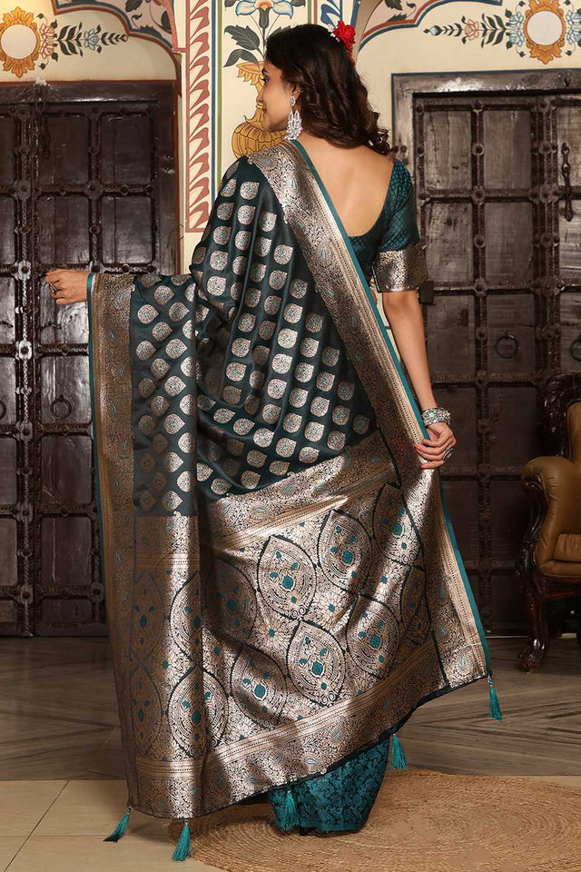 Green Woven Silk Blend Saree